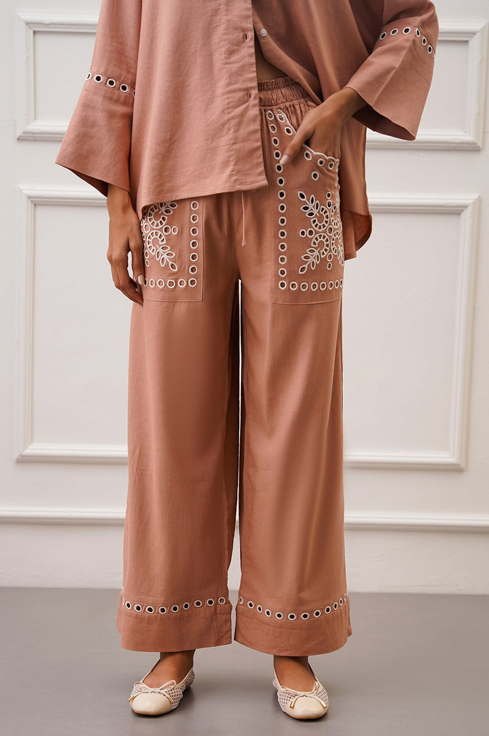ITALIAN CLAY MARRAKESH EMBROIDERED PANTS