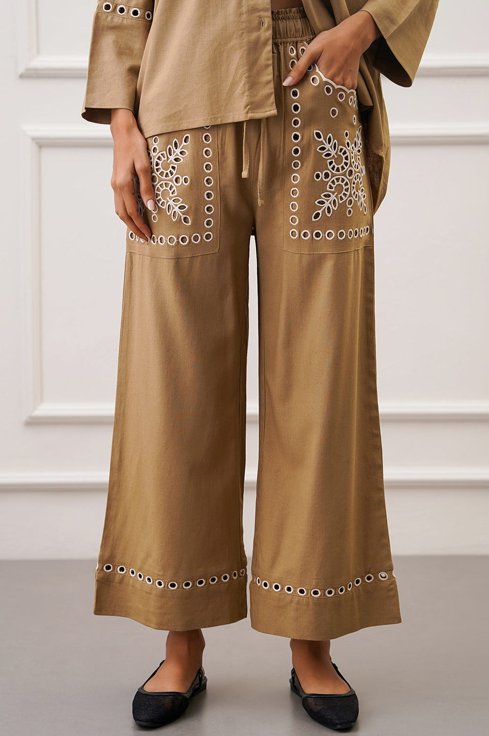 TAUPE MARRAKESH EMBROIDERED PANTS
