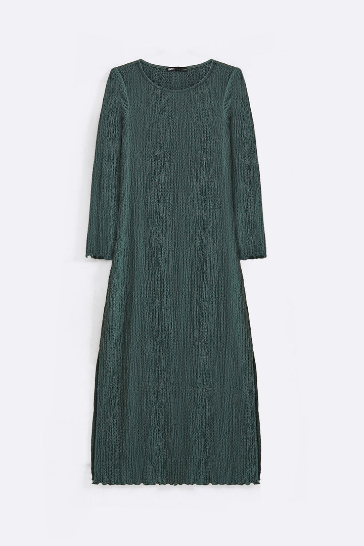 GREEN CREASED LONG DRESS