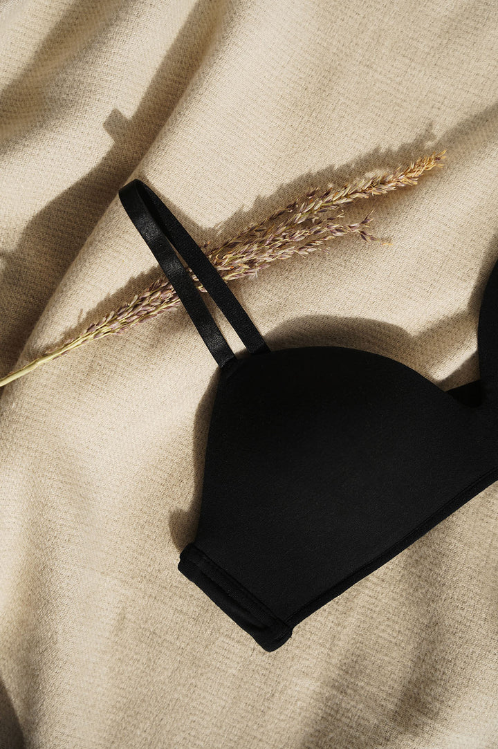 BLACK COTTON NON WIRED T-SHIRT BRA