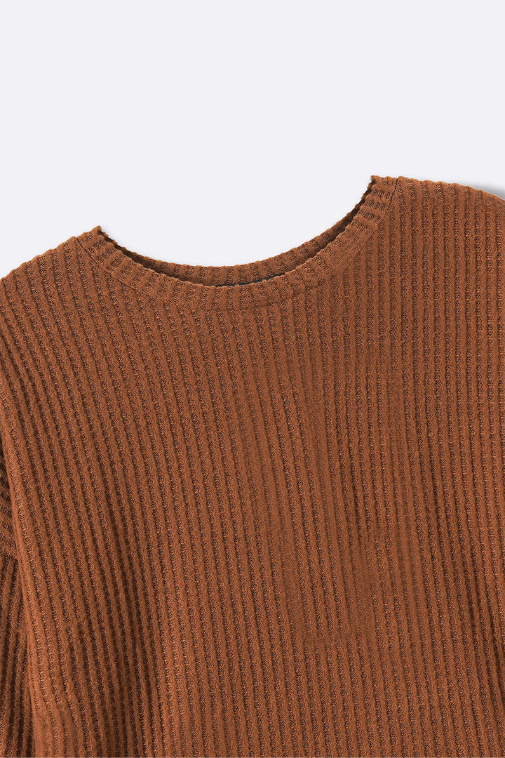 CAMEL WAFFLE KNIT TOP