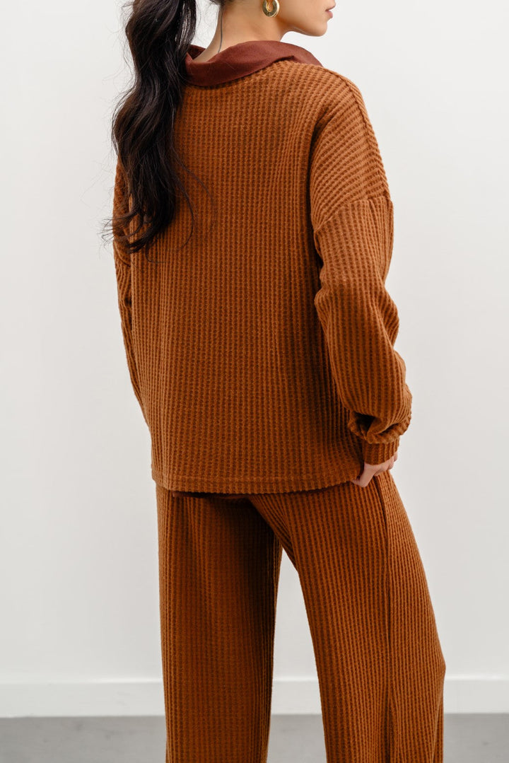 CAMEL WAFFLE KNIT TOP