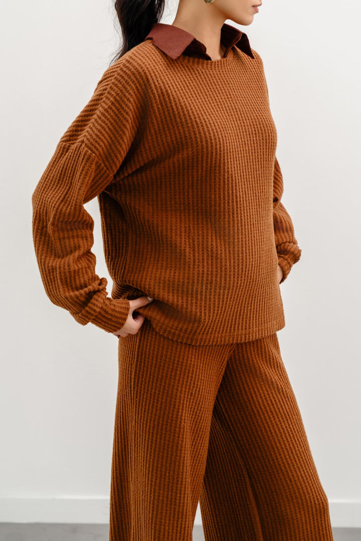 CAMEL WAFFLE KNIT TOP