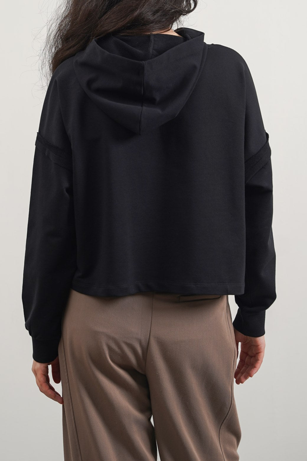 BLACK EMBELLISHED MID-LENGTH HOODIE