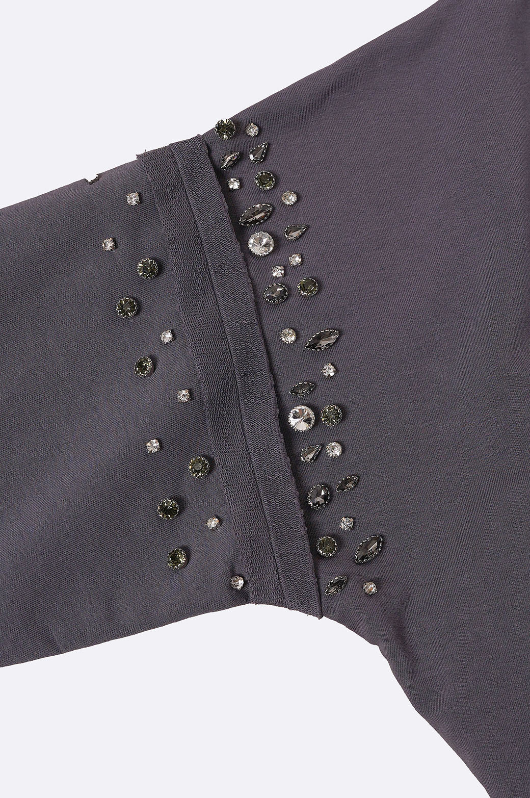 CHARCOAL EMBELLISHED MID-LENGTH HOODIE