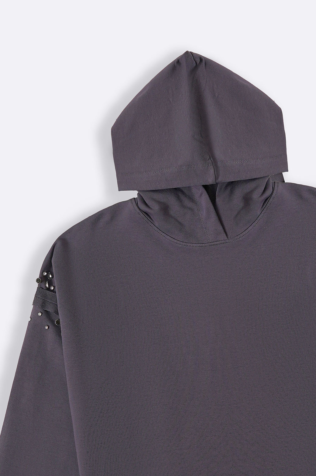 CHARCOAL EMBELLISHED MID-LENGTH HOODIE