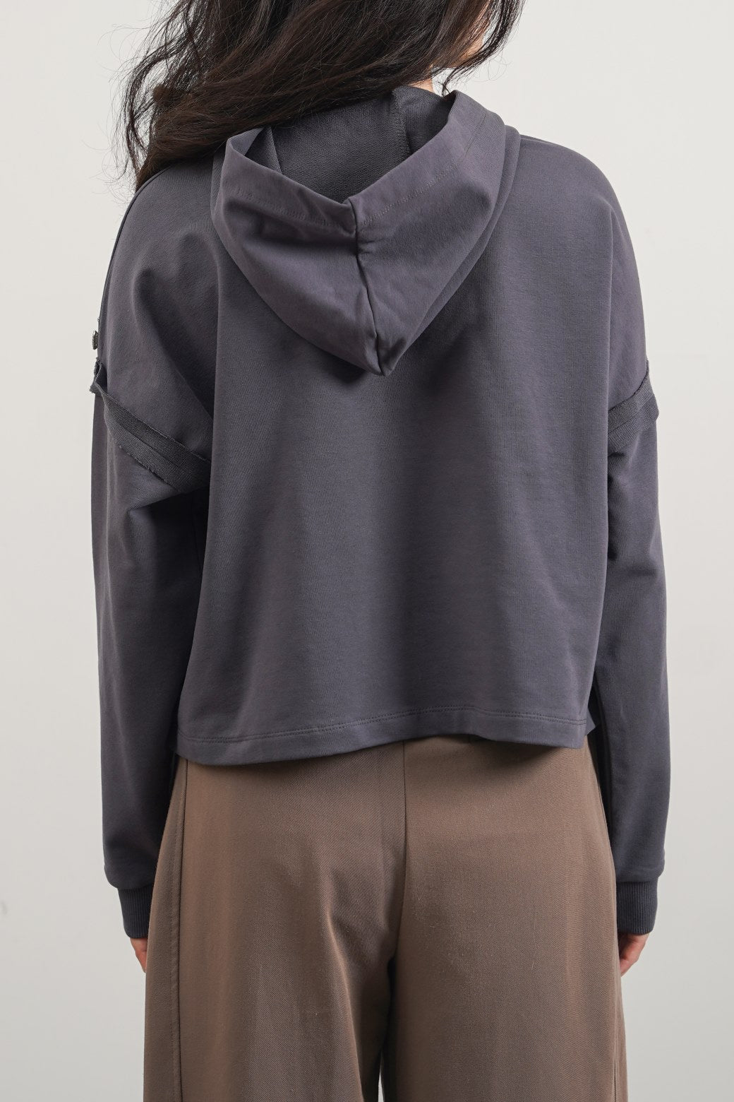 CHARCOAL EMBELLISHED MID-LENGTH HOODIE