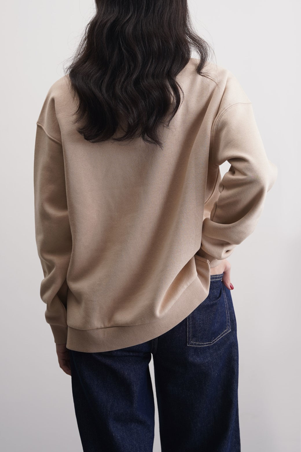 BEIGE COMFY BEADED SWEATSHIRT