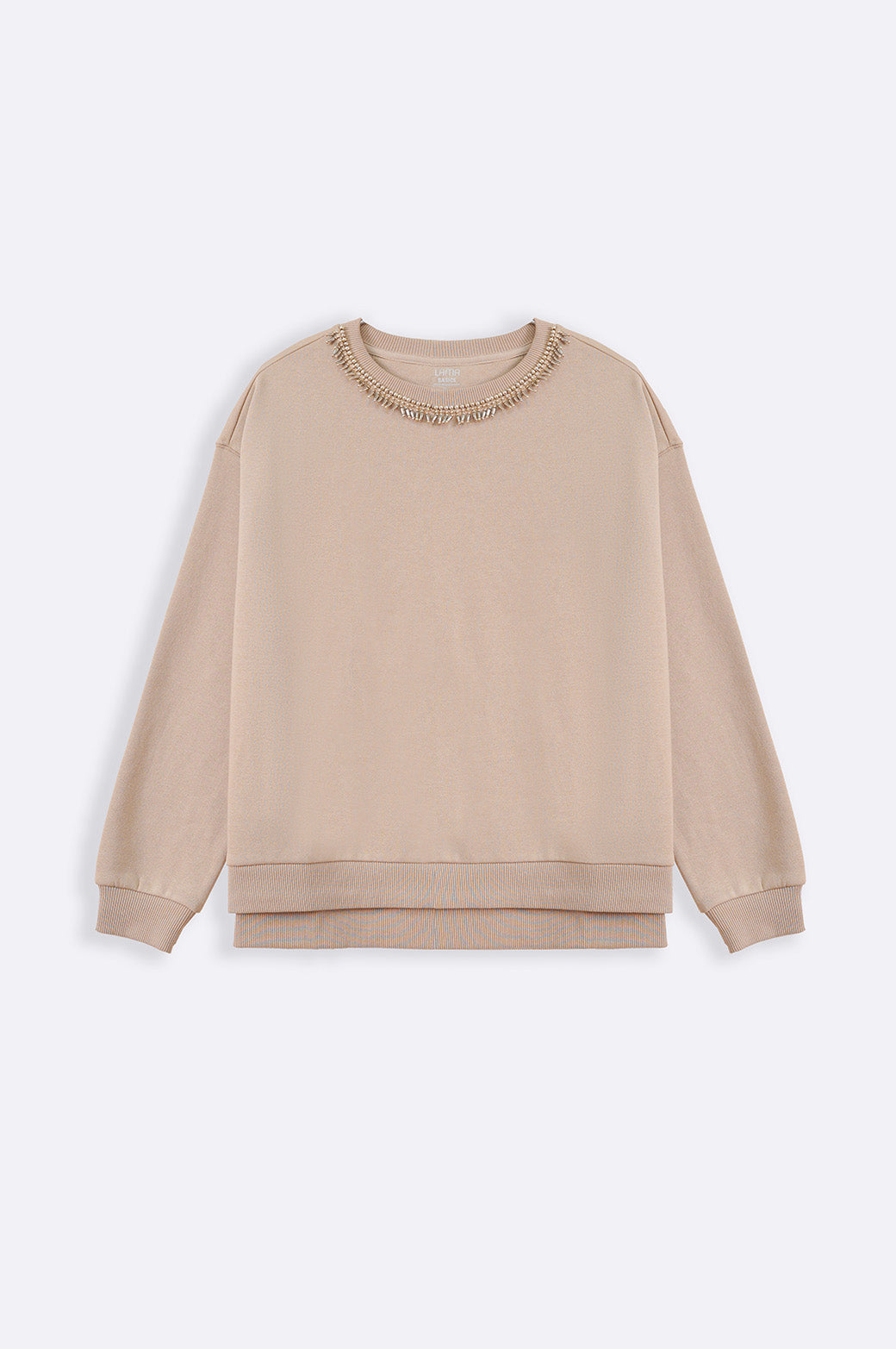 BEIGE COMFY BEADED SWEATSHIRT