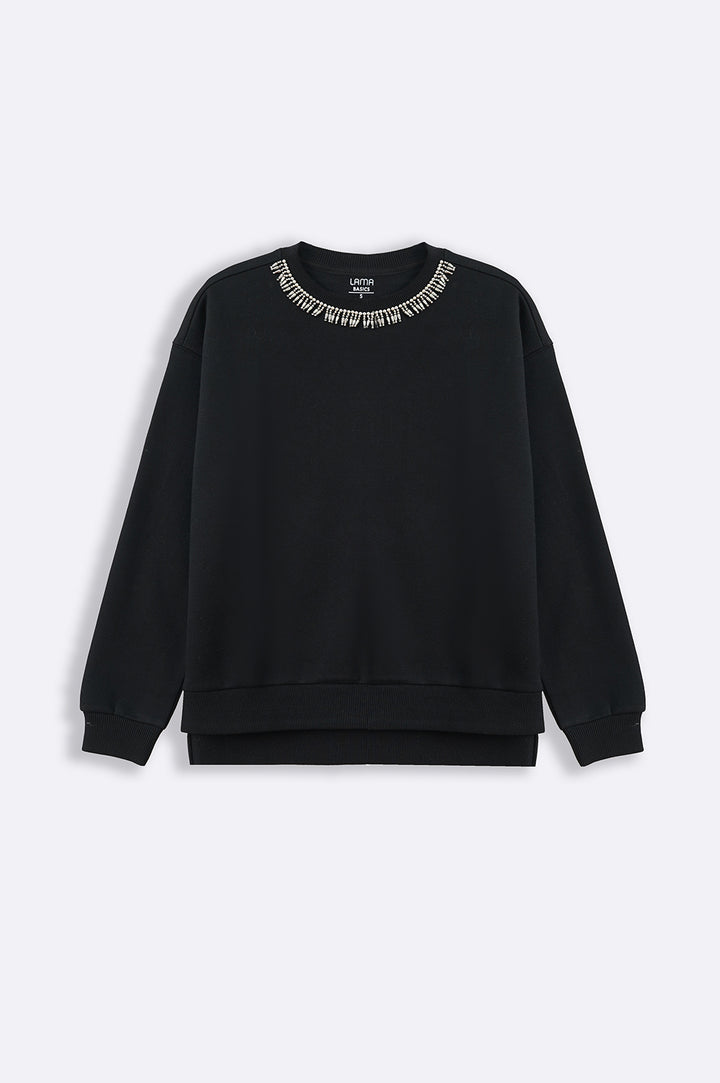 BLACK COMFY BEADED SWEATSHIRT