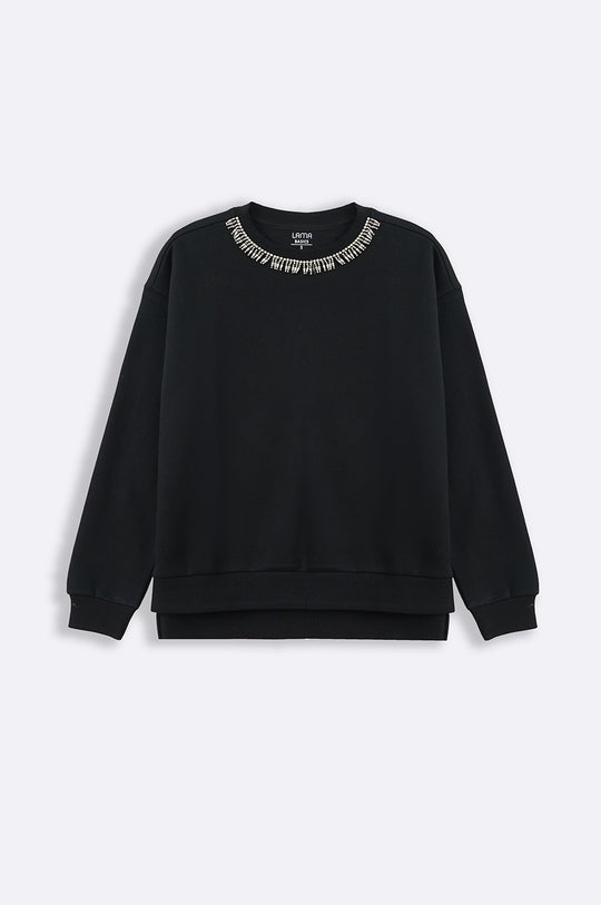 BLACK COMFY BEADED SWEATSHIRT