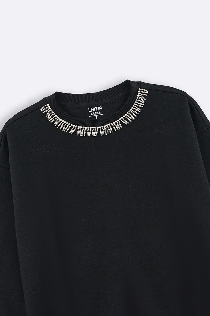 BLACK COMFY BEADED SWEATSHIRT