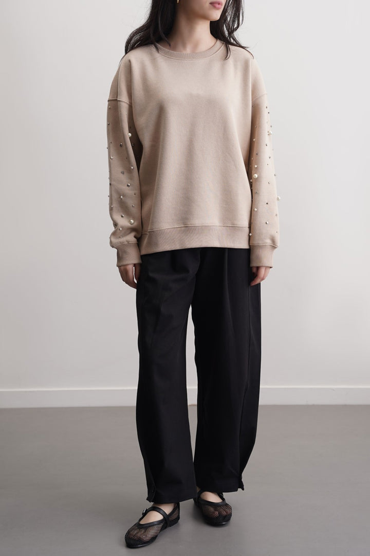 BEIGE DIAMANTE SPRAY SWEATSHIRT