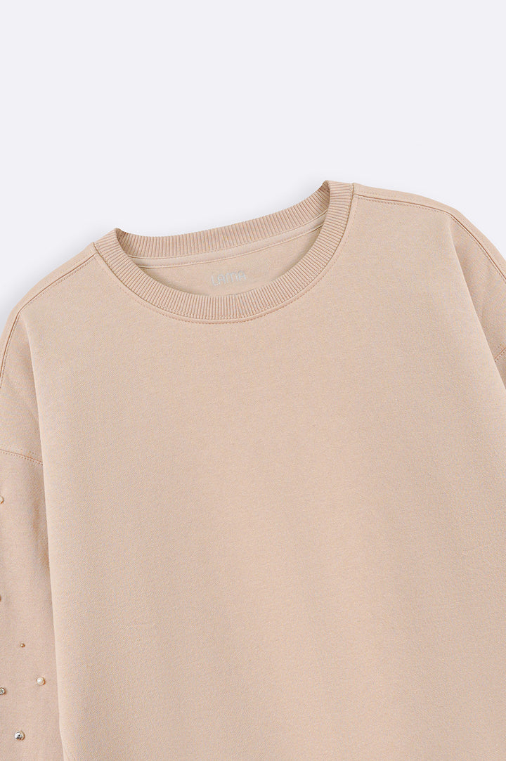 BEIGE DIAMANTE SPRAY SWEATSHIRT