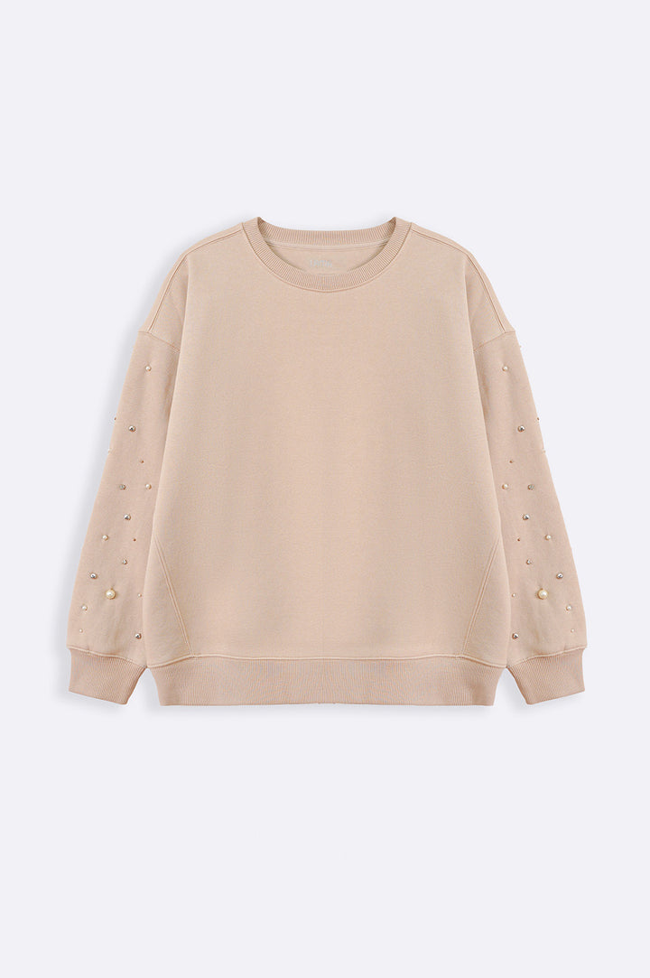 BEIGE DIAMANTE SPRAY SWEATSHIRT