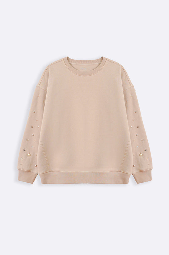BEIGE DIAMANTE SPRAY SWEATSHIRT