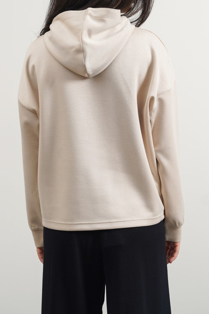 BEIGE CROPPED NEOPRENE HOODIE