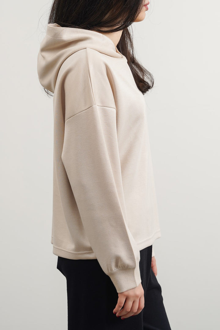 BEIGE CROPPED NEOPRENE HOODIE