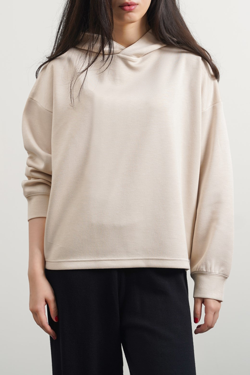 BEIGE CROPPED NEOPRENE HOODIE