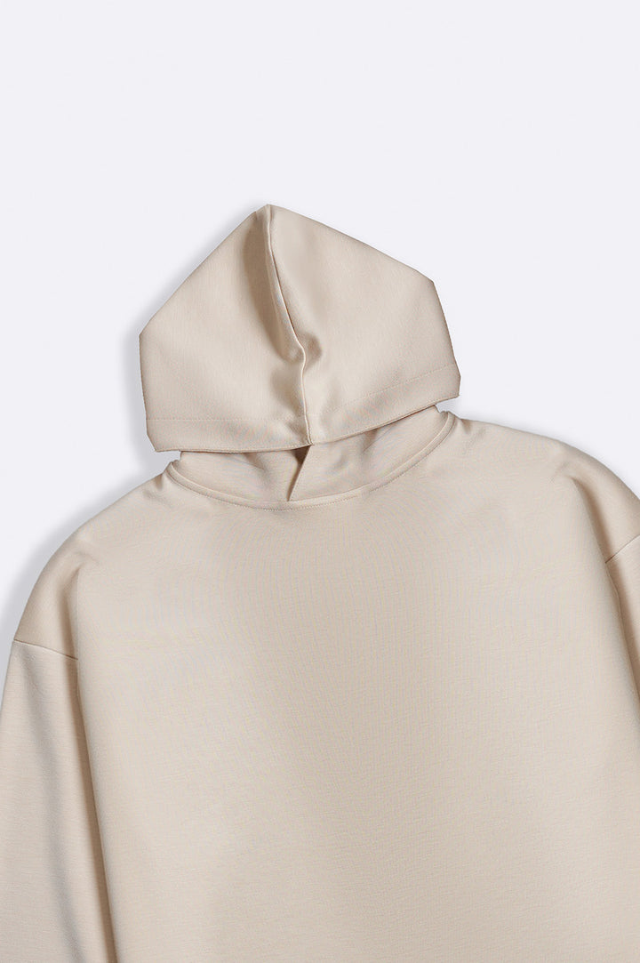 BEIGE CROPPED NEOPRENE HOODIE
