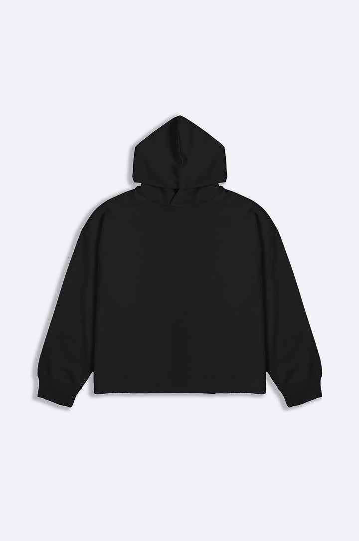 BLACK CROPPED NEOPRENE HOODIE