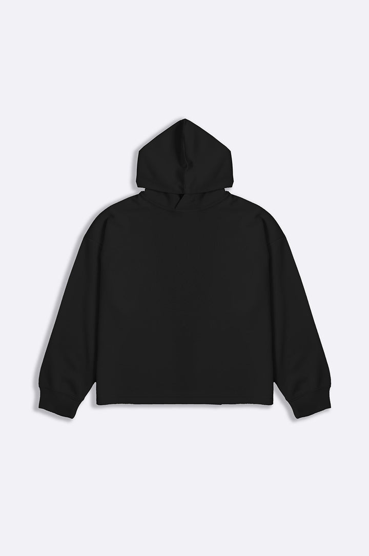 BLACK CROPPED NEOPRENE HOODIE
