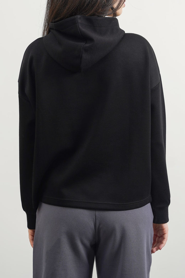 BLACK CROPPED NEOPRENE HOODIE