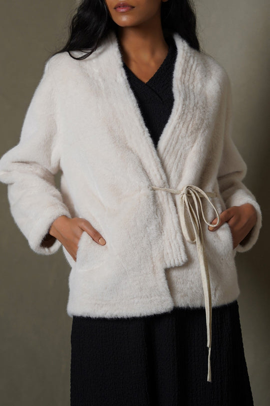 OFF WHITE LUXE FUR WRAP COAT