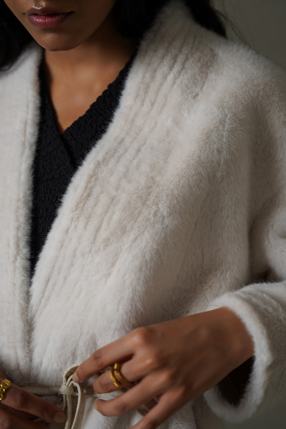 OFF WHITE LUXE FUR WRAP COAT