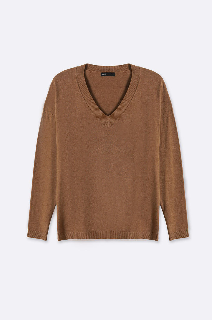 CAMEL HOMEBODY V-NECK SWEATER