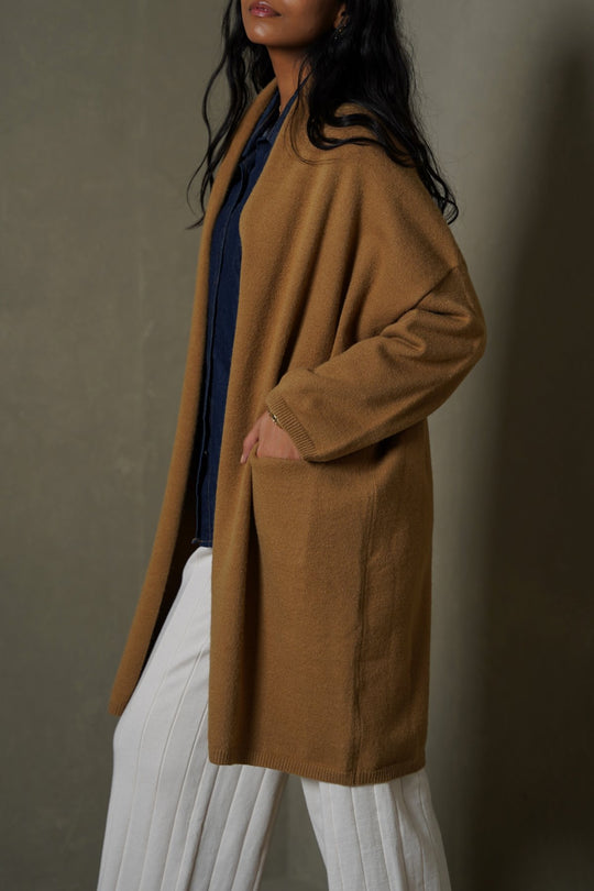 KHAKI THE MOM CARDIGAN