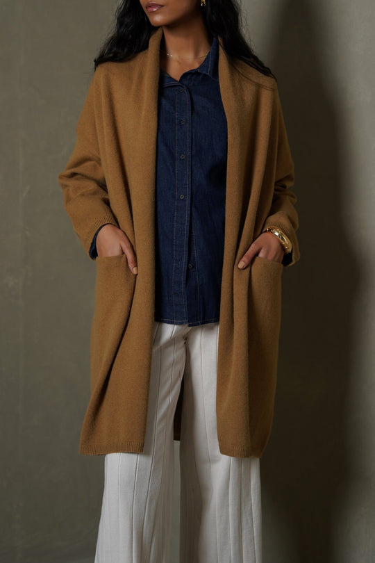 KHAKI THE MOM CARDIGAN