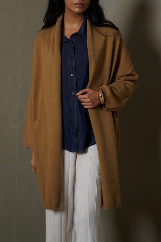 KHAKI THE MOM CARDIGAN