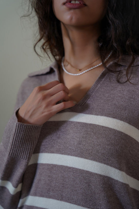 TAUPE POLO STRIPED JUMPER