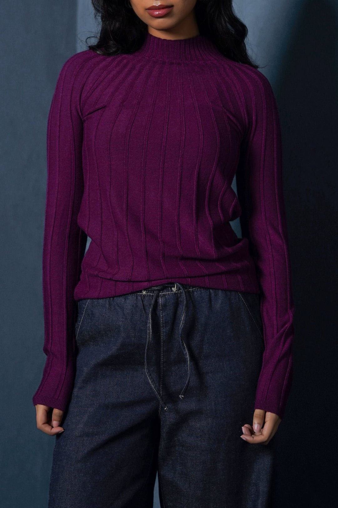 MAROON RIBBED BODYCON SWEATER