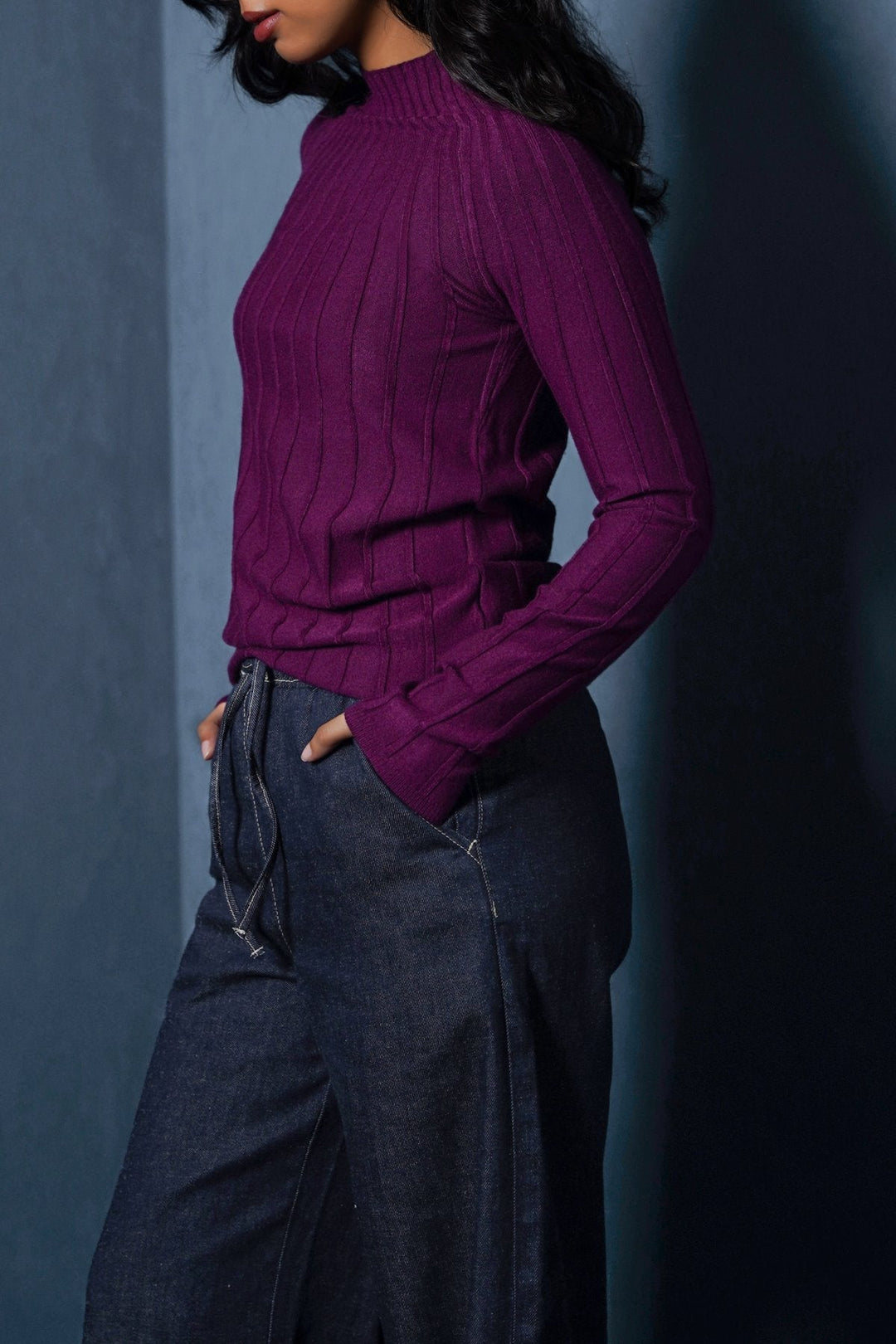 MAROON RIBBED BODYCON SWEATER