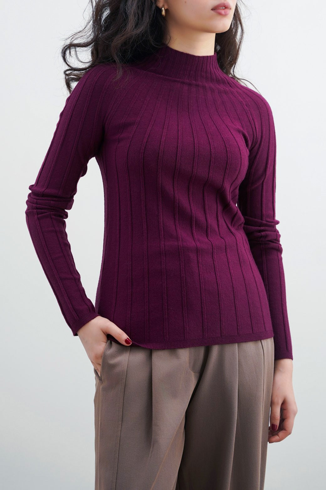 MAROON RIBBED BODYCON SWEATER