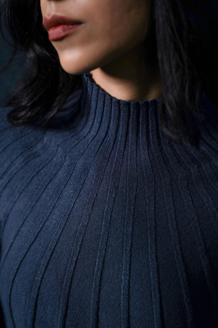 SLATE BLUE RIBBED BODYCON SWEATER