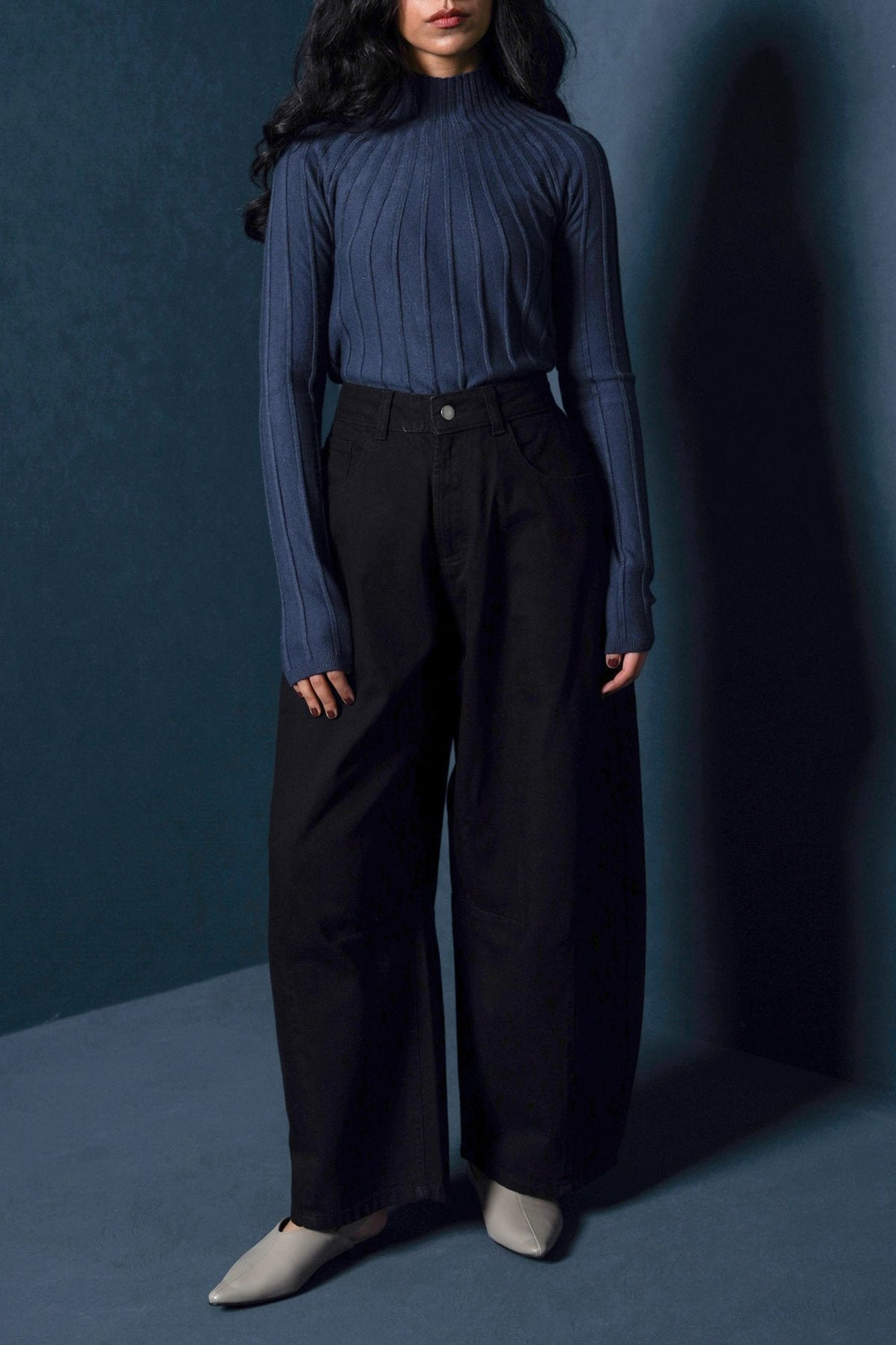 SLATE BLUE RIBBED BODYCON SWEATER