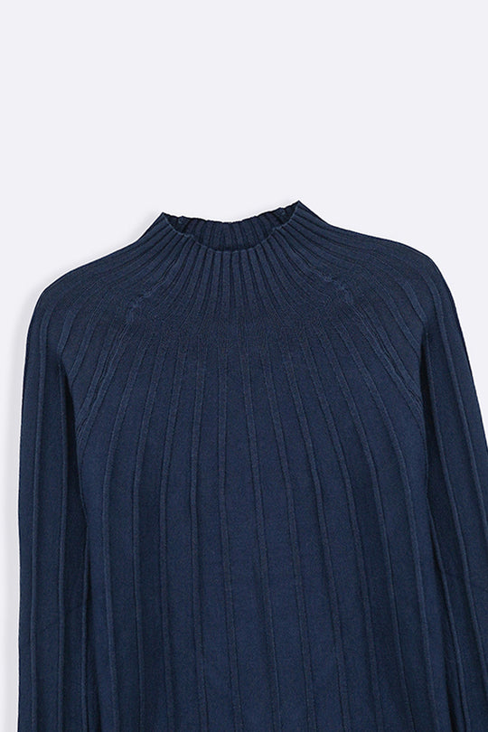 SLATE BLUE RIBBED BODYCON SWEATER