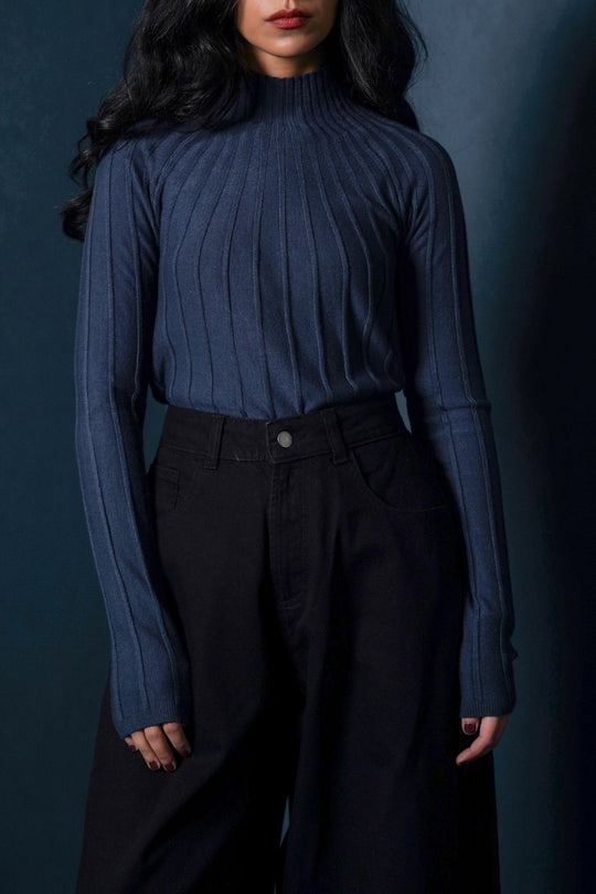 SLATE BLUE RIBBED BODYCON SWEATER