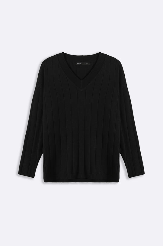 BLACK SOFT RIB-KNIT JUMPER