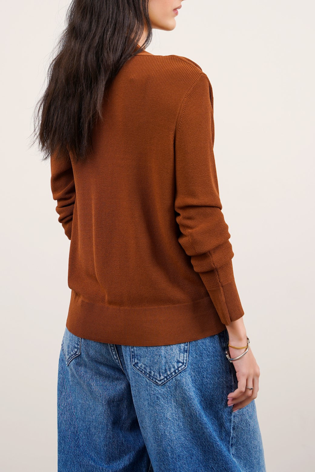 CAMEL NEEDLE KNIT CARDIGAN