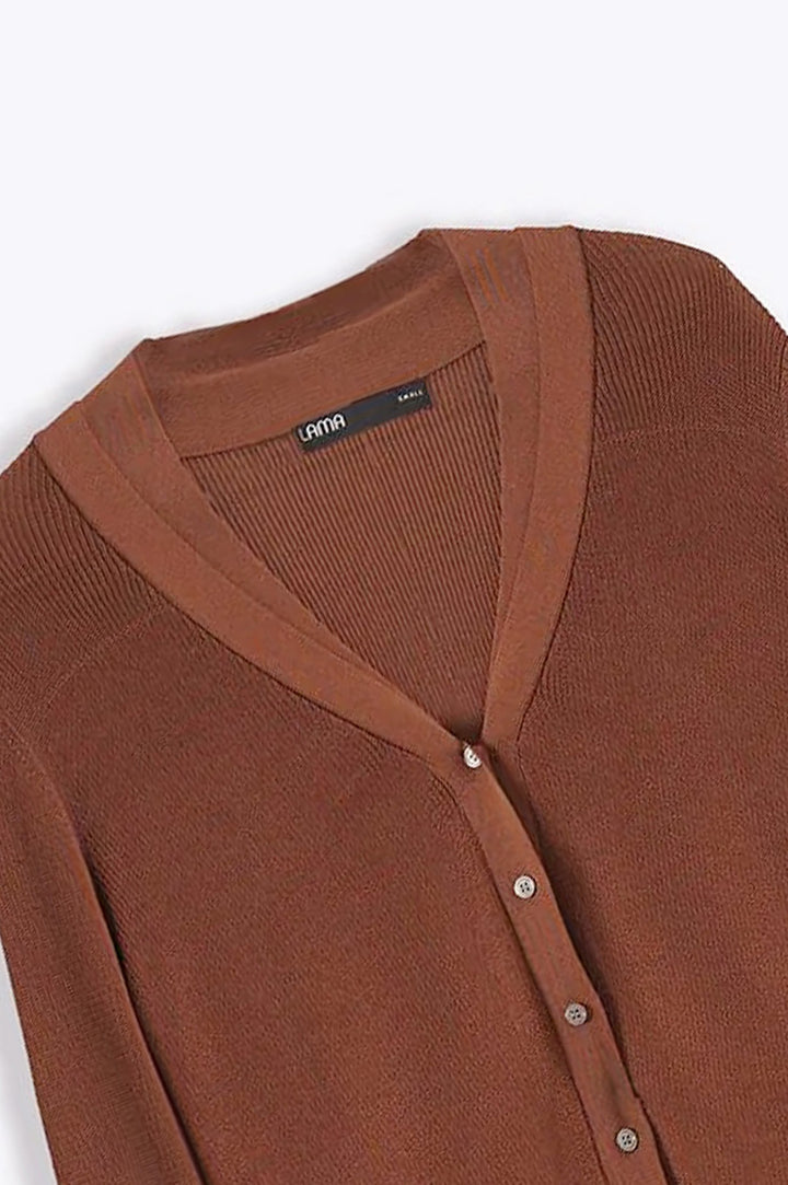 CAMEL NEEDLE KNIT CARDIGAN