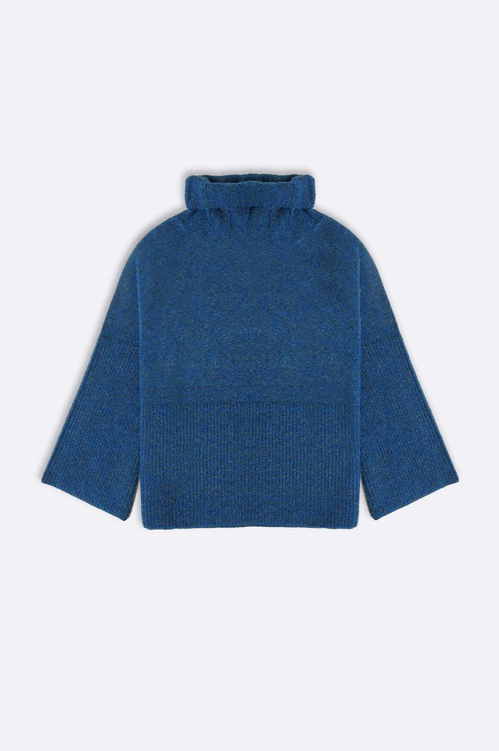 TEAL MOROCCO RIB SLEEVE SWEATER