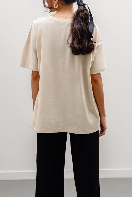 IVORY OVERSIZED T-SHIRT WITH PRINT