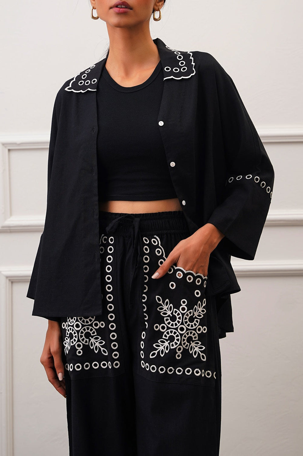 BLACK MARRAKESH EMBROIDERED BLOUSE