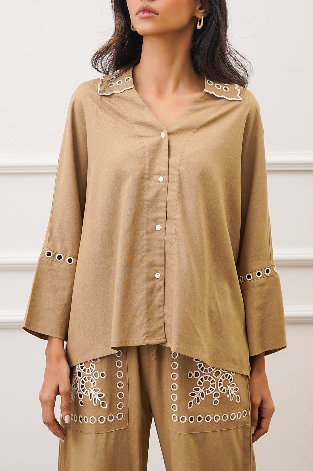 TAUPE MARRAKESH EMBROIDERED BLOUSE