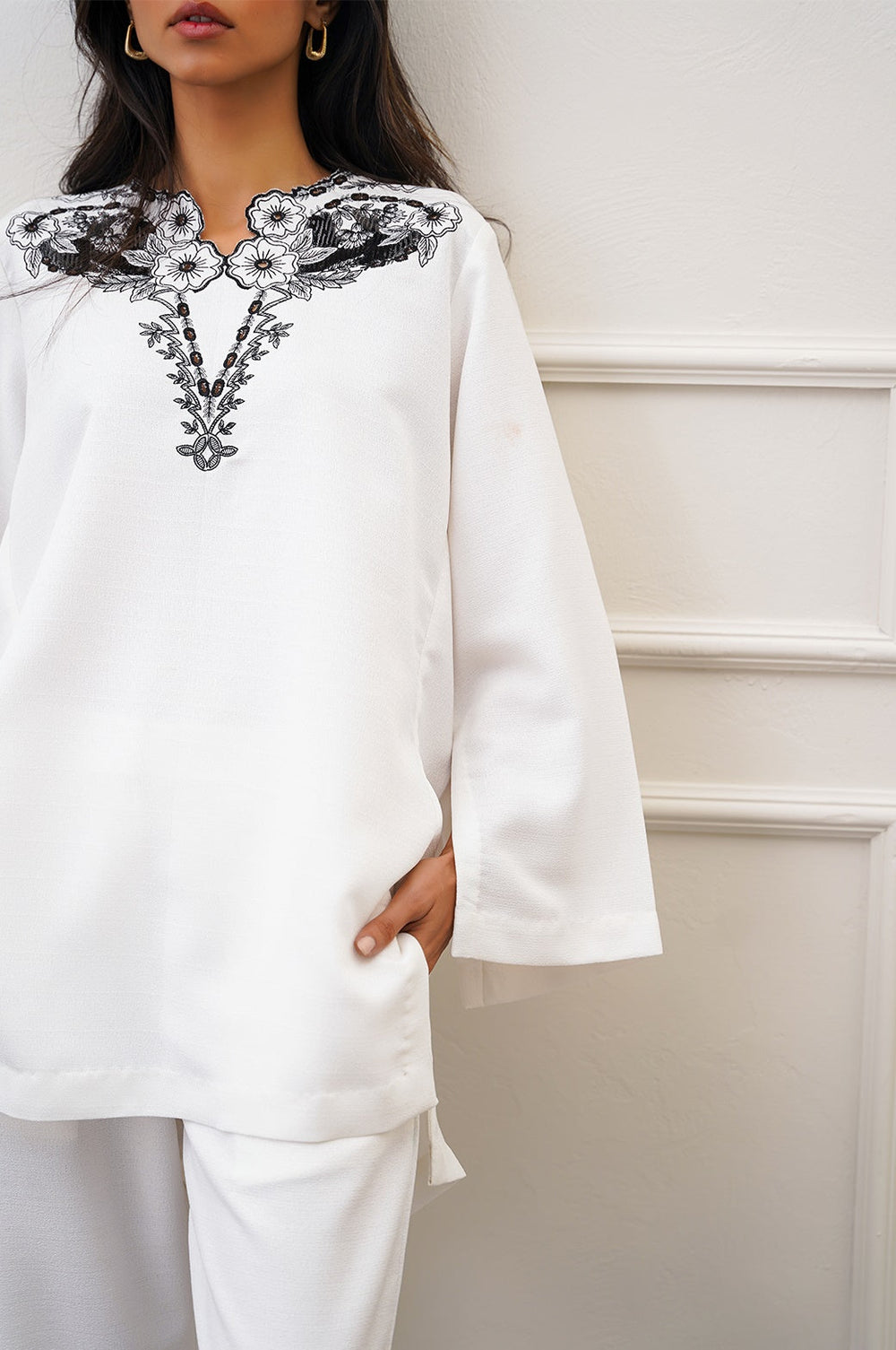 OFF WHITE GIZA SEQUIN EMBROIDERED TUNIC
