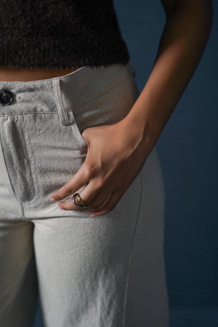 BEIGE LINEN BLEND JEAN PANT